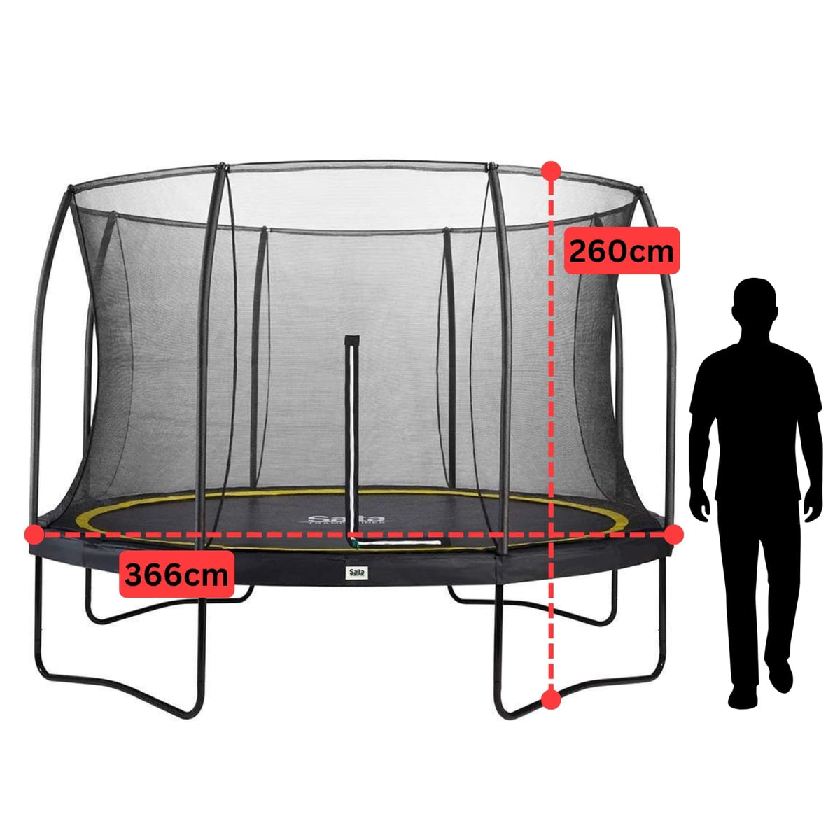 12ft Salta Black Round Comfort Edition Trampoline with Enclosure