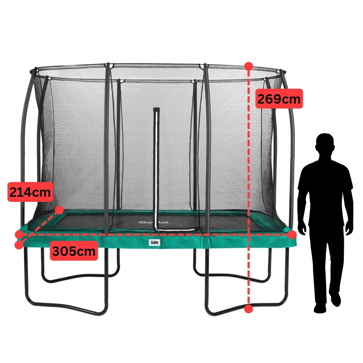 10ft x 7ft Salta Green Rectangular Comfort Edition Trampoline with Enclosure