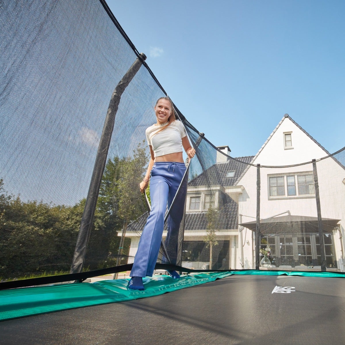 12ft x 7ft Salta Green Rectangular First Class Trampoline with Enclosure