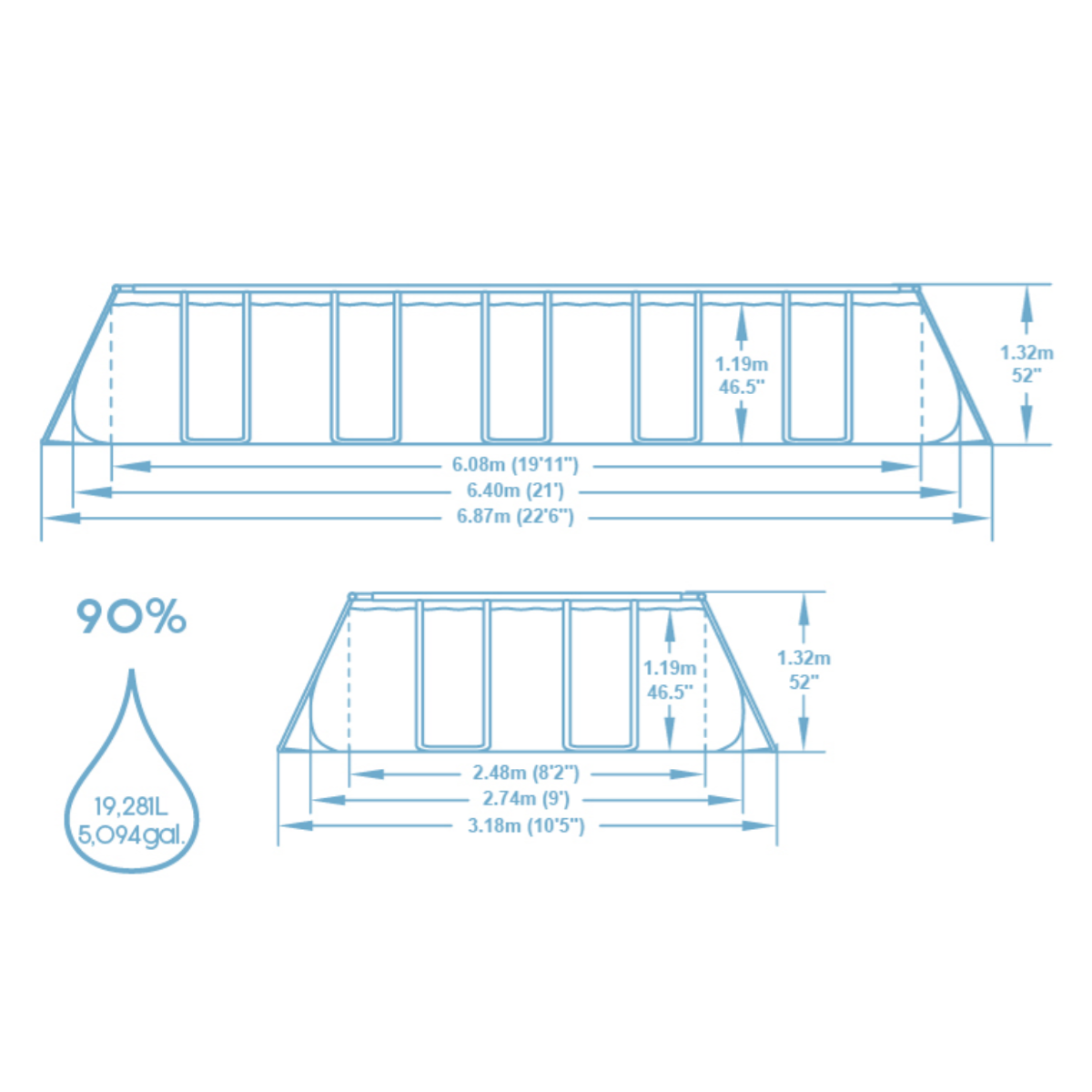 Bestway Steel Pro MAX Rectangular 21ft x 9ft x 52" Above Ground Swimming Pool, Sand Filter Pump & Accessories