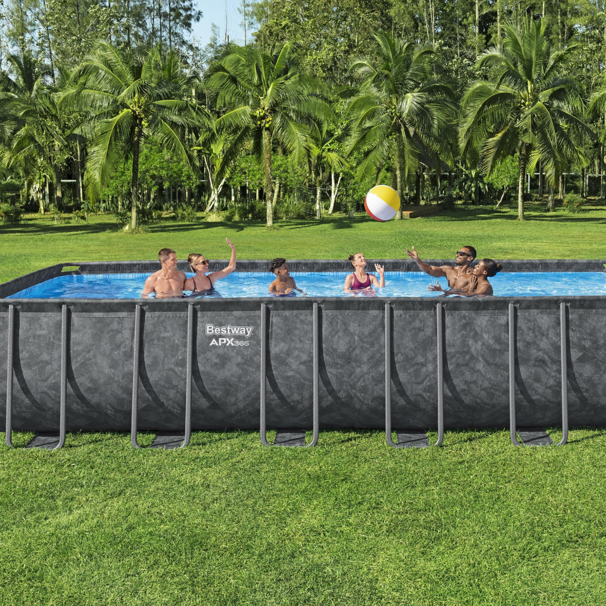 Bestway 24ft x 12ft x 52" Rectangular APX 365 Above Ground Swimming Pool, Polysphere Filter Pump & Accessories