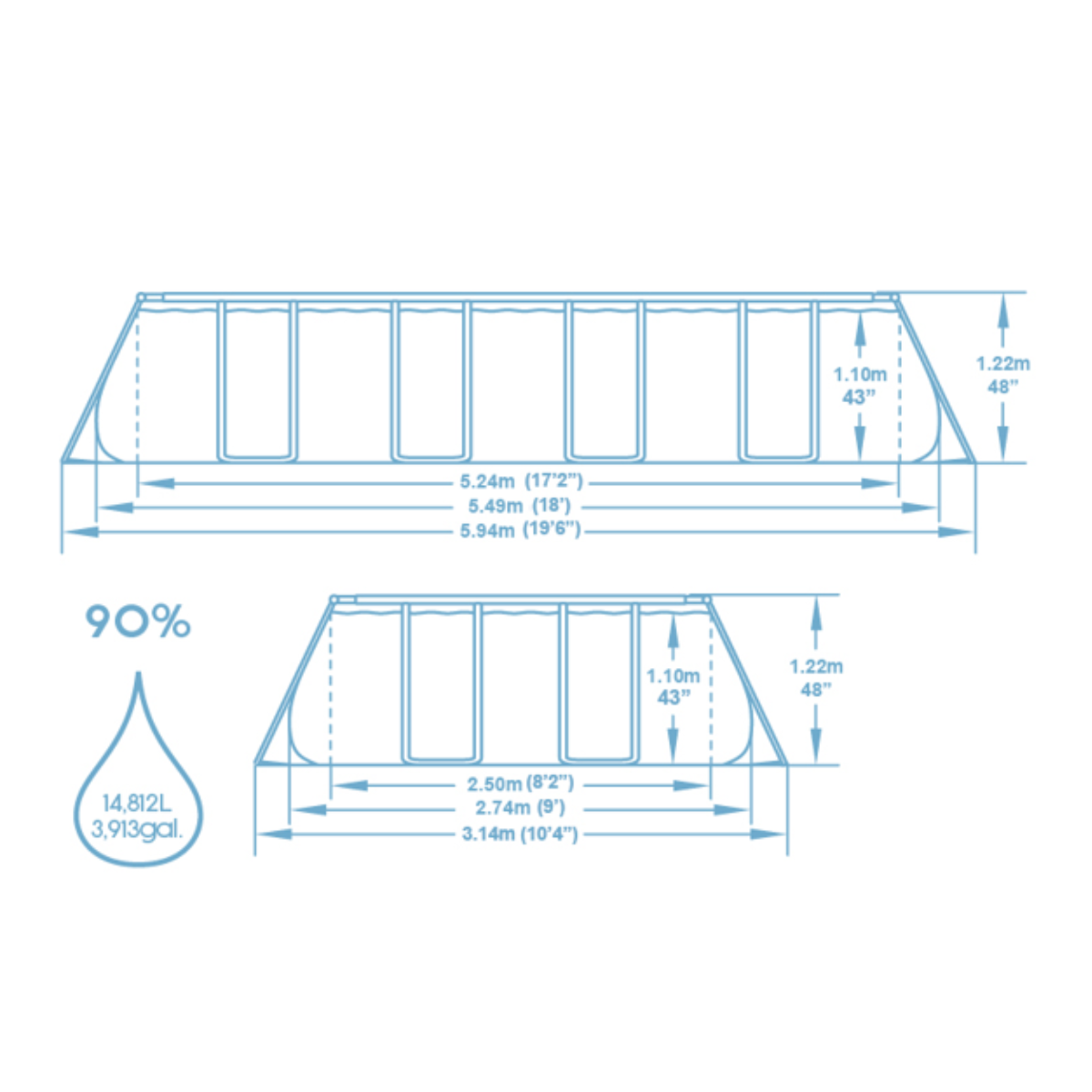 Bestway 18ft x 9ft x 48" Rectangular Steel Pro MAX™ Above Ground Swimming Pool, Sand Filter Pump & Accessories