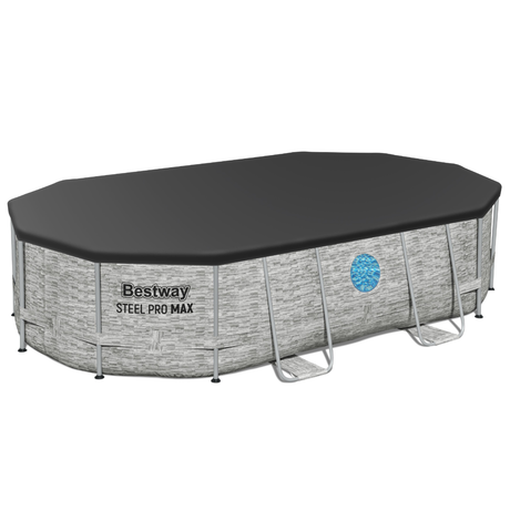 Bestway 16ft x 10ft x 42" Oval Steel Pro MAX™ Splashview Above Ground Swimming Pool, Sand Filter Pump & Accessories