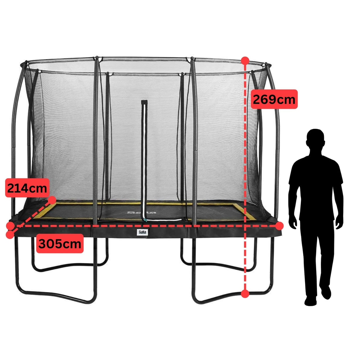 10ft x 7ft Salta Black Rectangular Comfort Edition Trampoline with Enclosure