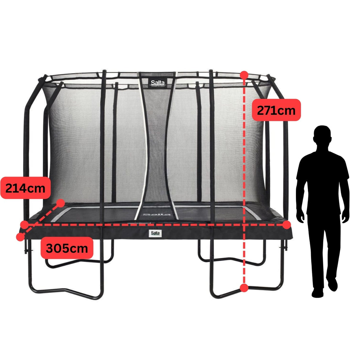 10ft x 7ft Salta Black Rectangular Premium Edition Trampoline with Enclosure