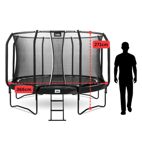 12ft Salta Black Round First Class Edition Trampoline with Enclosure