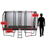 12ft x 7ft Salta Black Rectangular First Class Trampoline with Enclosure