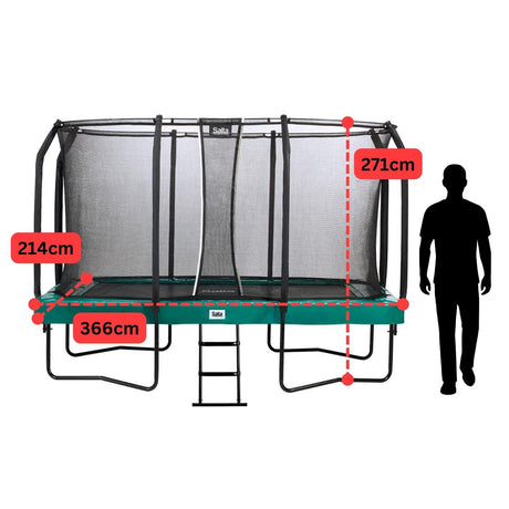 12ft x 7ft Salta Green Rectangular First Class Trampoline with Enclosure