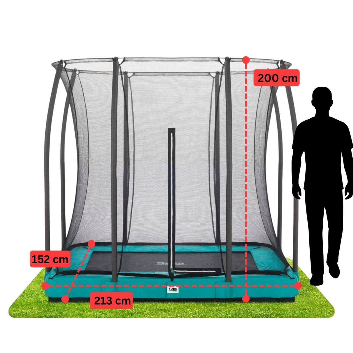 7ft x 5ft Salta Green Rectangular Comfort Edition Inground Trampoline with Enclosure