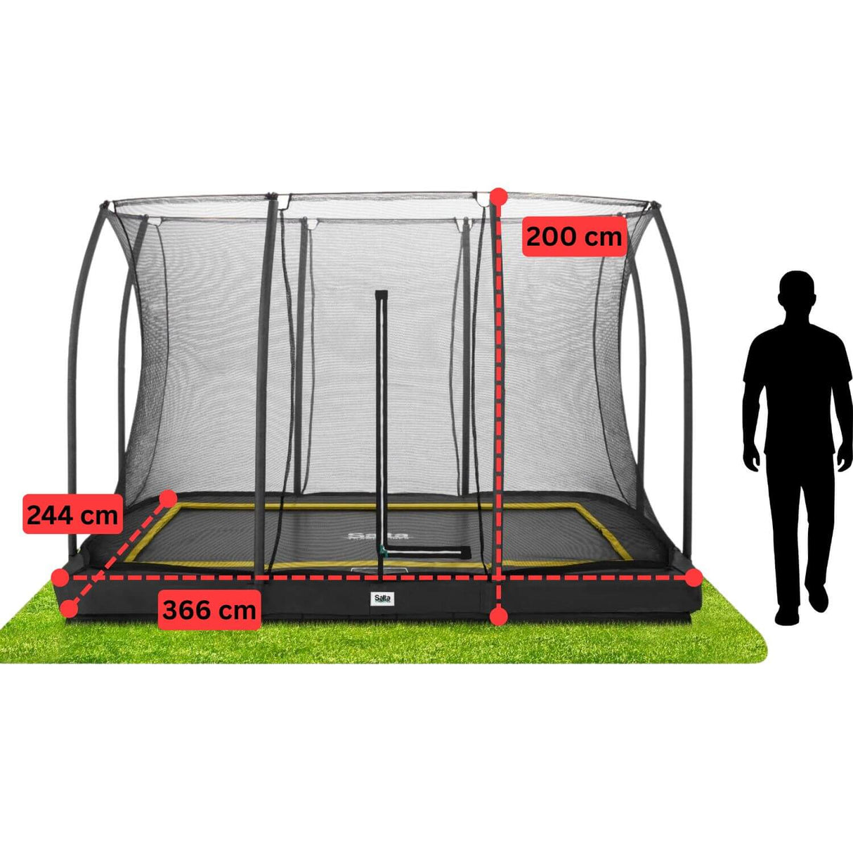 12ft x 8ft Salta Black Rectangular Comfort Edition Inground Trampoline with Enclosure