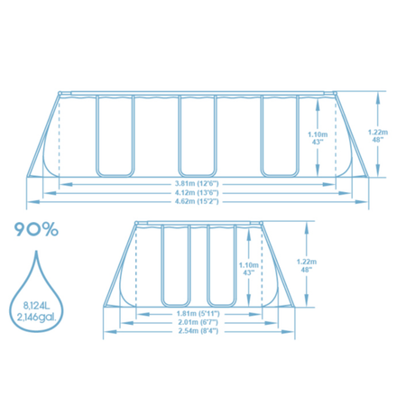 Bestway 13ft 6" x 6ft 7" x 48" Rectangular Steel PRO Max Above Ground Swimming Pool, Filter Pump & Accessories