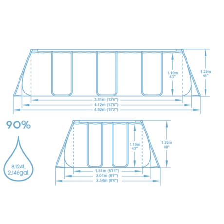 Bestway 13ft 3" x 6ft 7" x 48" Rectangular Steel Pro MAX™ Above Ground Swimming Pool, Sand Filter Pump & Accessories