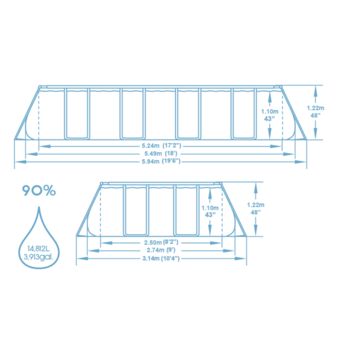 Bestway 18ft x 9ft x 48" Rectangular Steel Pro MAX™ Above Ground Swimming Pool, Filter Pump & Accessories