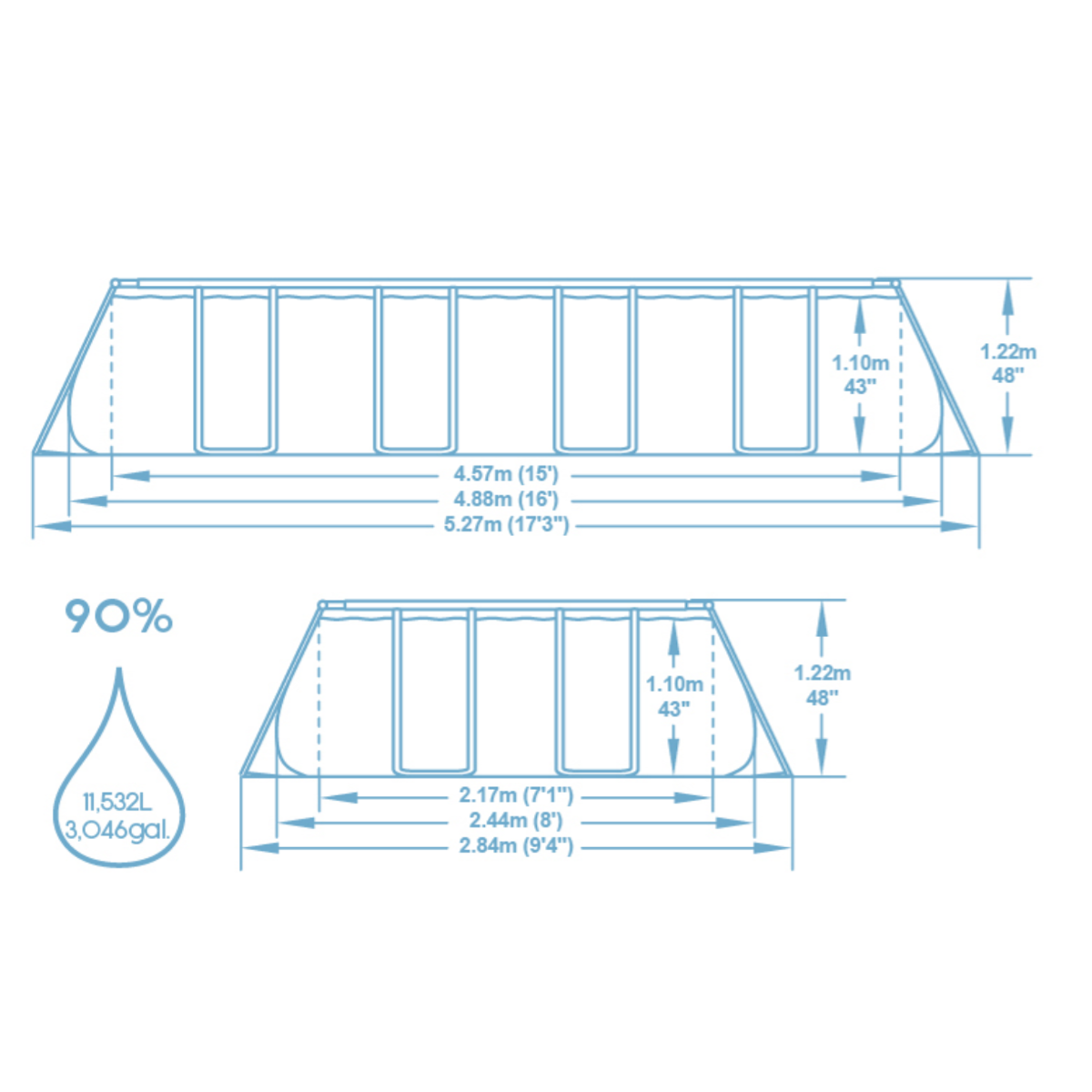 Bestway 16ft x 8ft x 48" Rectangular Steel Pro MAX Above Ground Swimming Pool, Filter Pump & Accessories