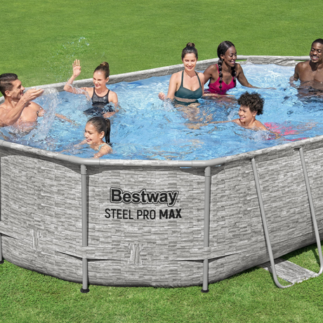 Bestway 16ft x 10ft x 42" Oval Steel Pro MAX™ Splashview Above Ground Swimming Pool, Sand Filter Pump & Accessories