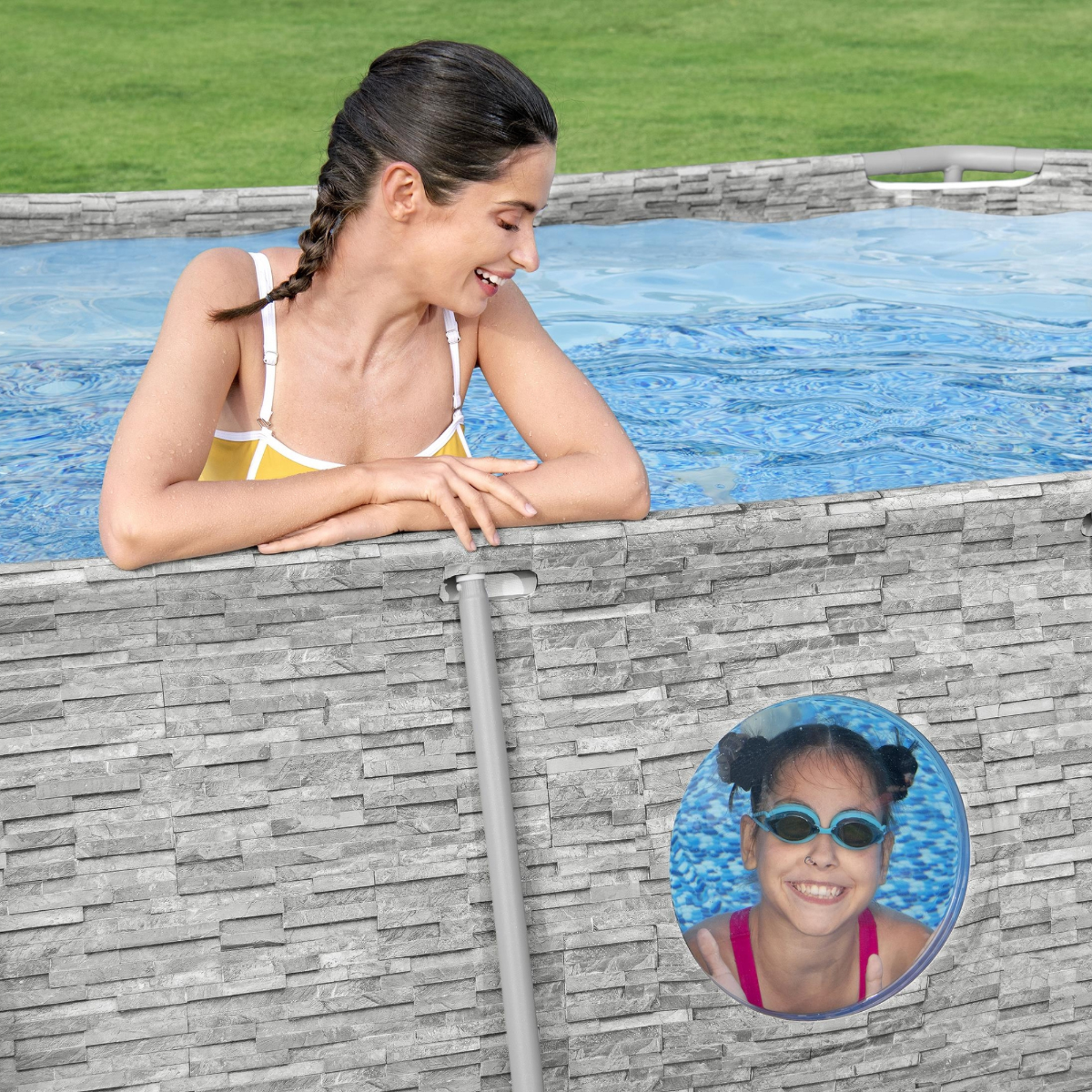 Bestway 14ft x 8ft 2" x 39.5" Oval Steel Pro MAX™ Splashview Above Ground Swimming Pool, Filter Pump & Accessories