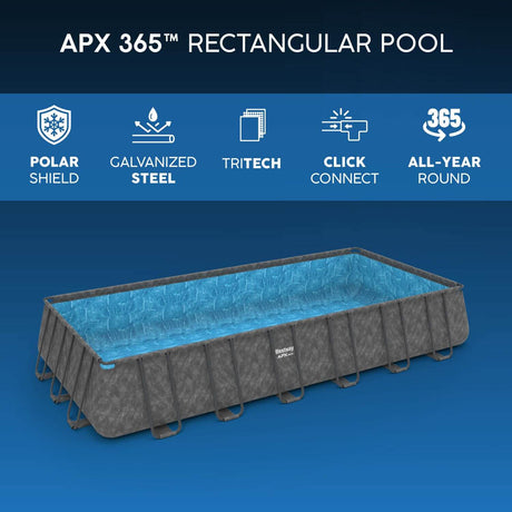 Bestway 24ft x 12ft x 52" Rectangular APX 365 Above Ground Swimming Pool, Polysphere Filter Pump & Accessories