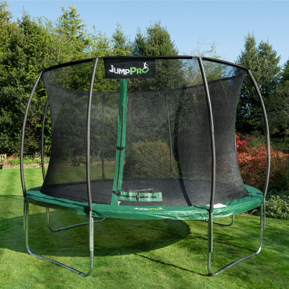 14ft JumpPRO™ Xcite Green Round Trampoline with Enclosure