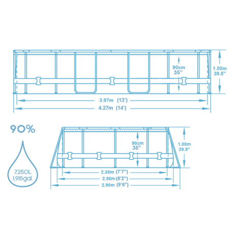 Bestway 14ft x 8ft 2" x 39.5" Oval Steel Pro MAX™ Splashview Above Ground Swimming Pool, Filter Pump & Accessories